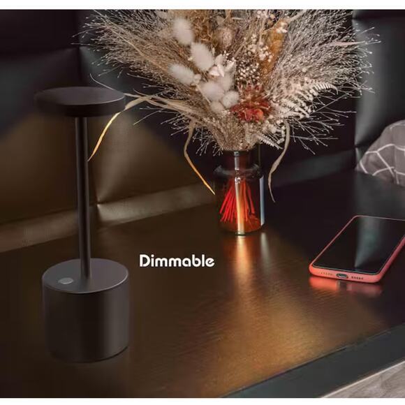 Black LED Touch Table Lamp Wireless Rechargeable w/ Dimmer 10.25 in - Picture 7 of 8
